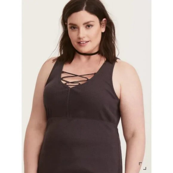 Torrid - Ribbed Lace Up Sleeveless Tank Top - Picture 2 of 9